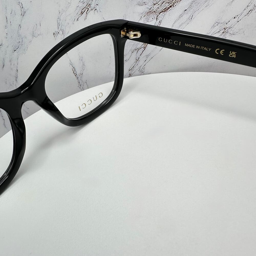 New GUCCI Eyeglasses 53-19-140 Black Square GG Logo Red Green Web Women Rx-able - Picture 9 of 16